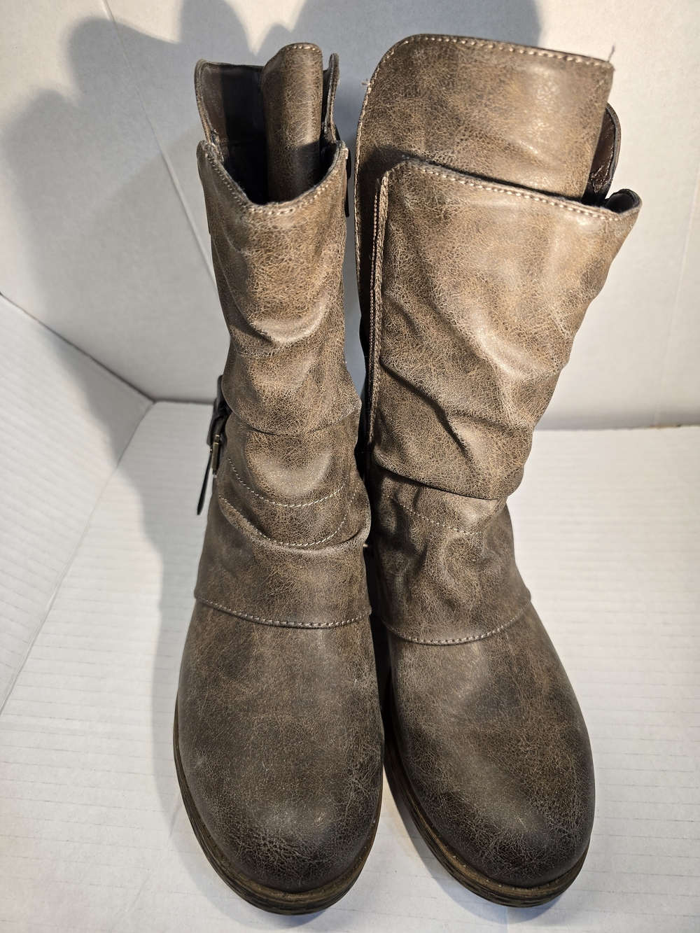Jellypop Brown Mid Calf Boots Size 10 | Buckle Zip Distressed Style